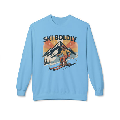 Ski Boldly Crewneck Sweatshirt – Vintage Mountain Skiing Graphic