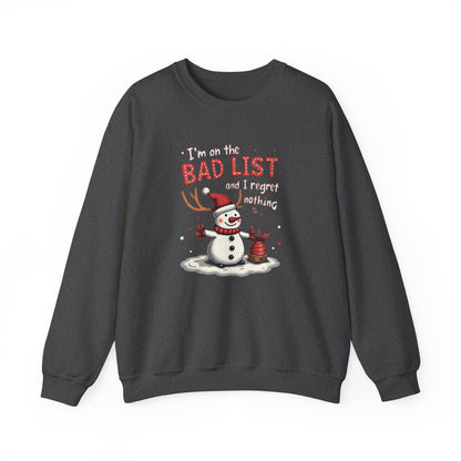 Bad List Snowman Sweatshirt — Funny Christmas Holiday Crewneck