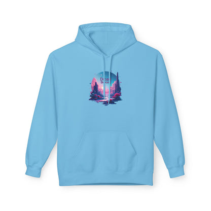 Retro Vaporwave Nature Hoodie — Neon Sunset Cityscape Graphic