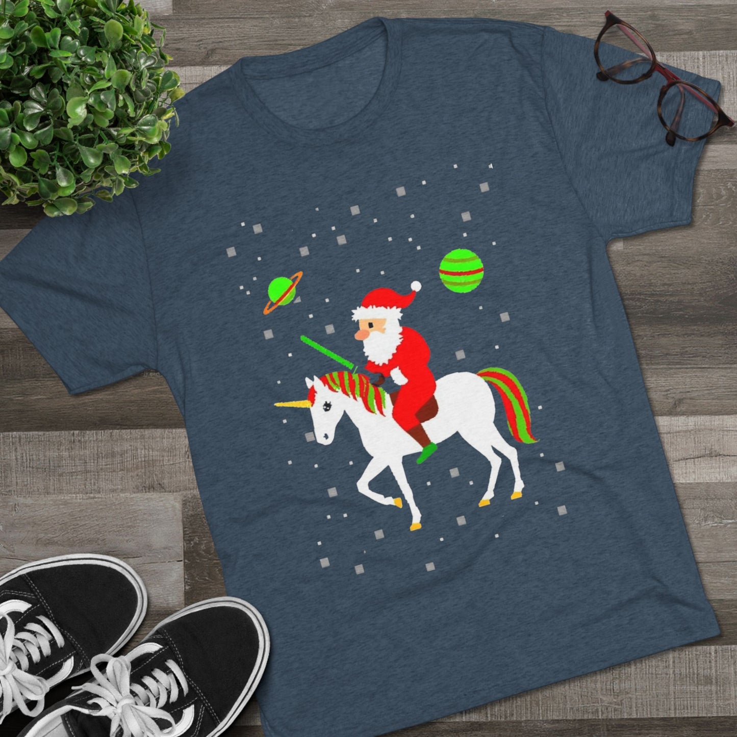 Christmas Space Santa Riding Unicorn T‑Shirt