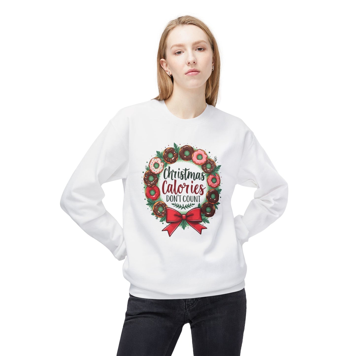 Christmas calories don’t count, Unisex Midweight Softstyle Fleece Crewneck Sweatshirt