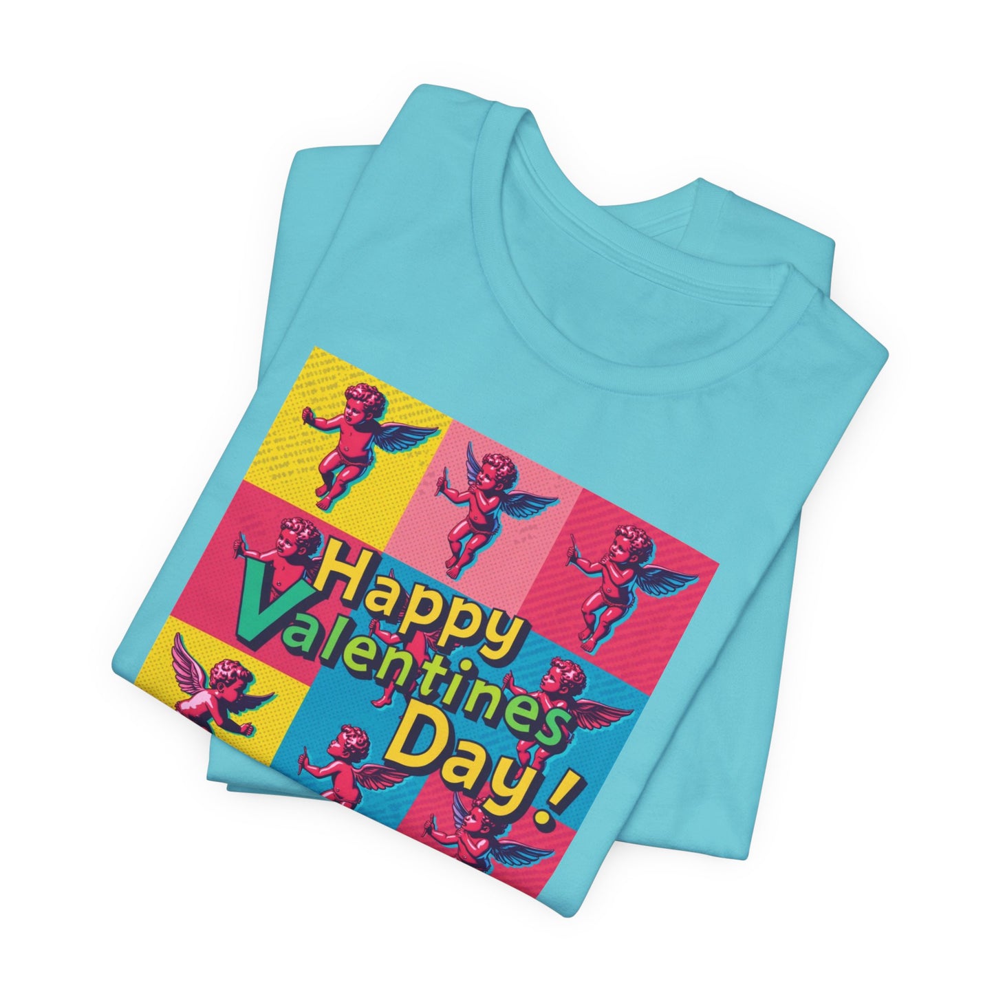 Valentine's Day Pop Art Tee — "Happy Valentine's Day!" Cupid Graphic Shirt