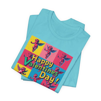 Valentine's Day Pop Art Tee — "Happy Valentine's Day!" Cupid Graphic Shirt