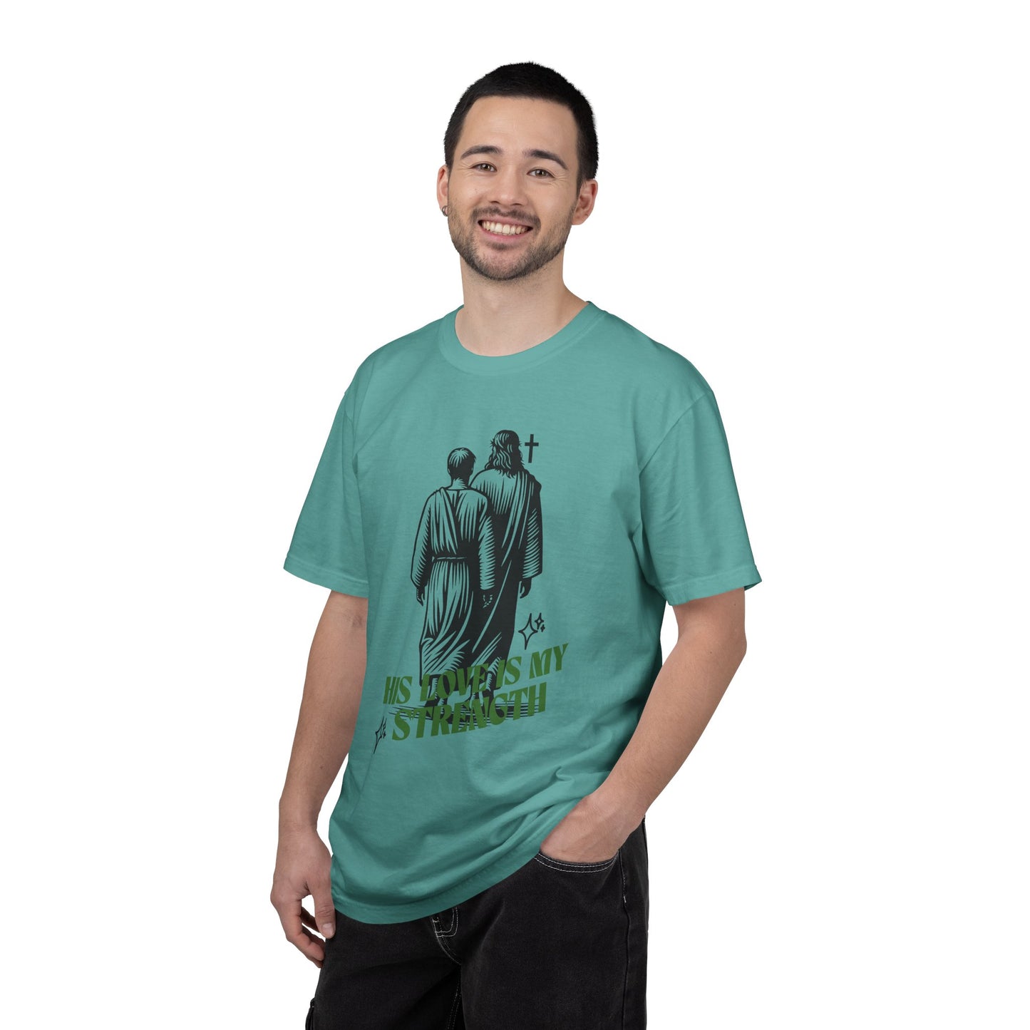 Christian T-Shirt — "His Love Is My Strength" Graphic Tee