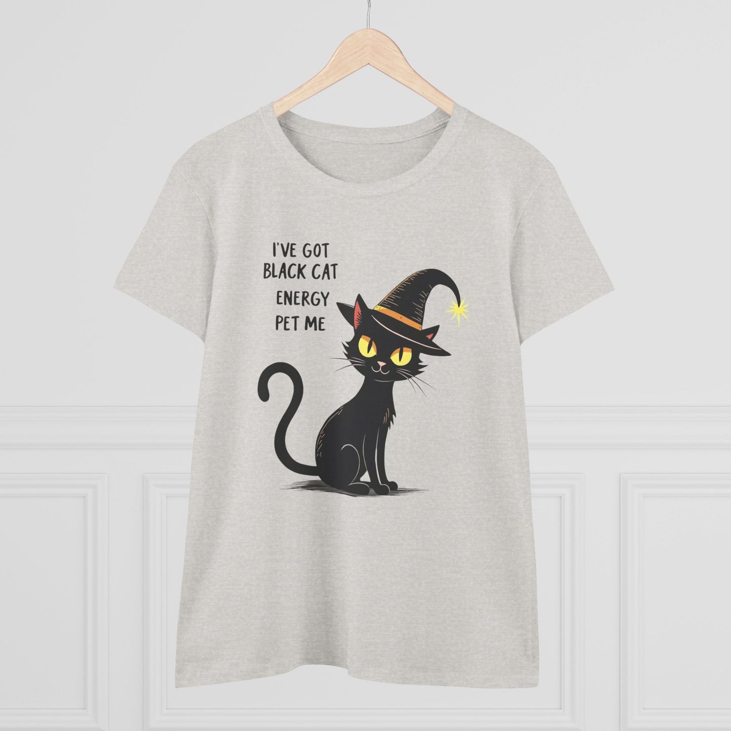 Black Cat Energy Tee — Cute Witchy Women's T-Shirt ("I've Got Black Cat Energy — Pet Me")