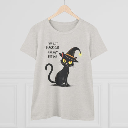 Black Cat Energy Tee — Cute Witchy Women's T-Shirt ("I've Got Black Cat Energy — Pet Me")