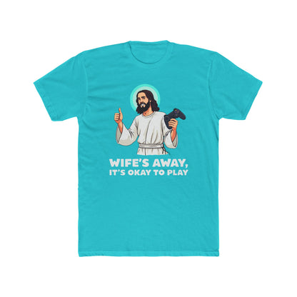 Wife’s away, Jesus tee, Playful Unisex Crew Tee with Humorous Design - Psychonaut Swag