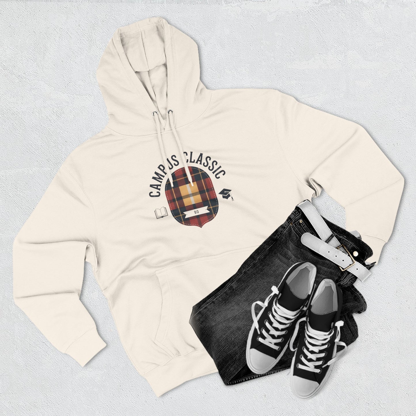 Campfire Classic Plaid Hoodie — Vintage Camping Fleece Pullover