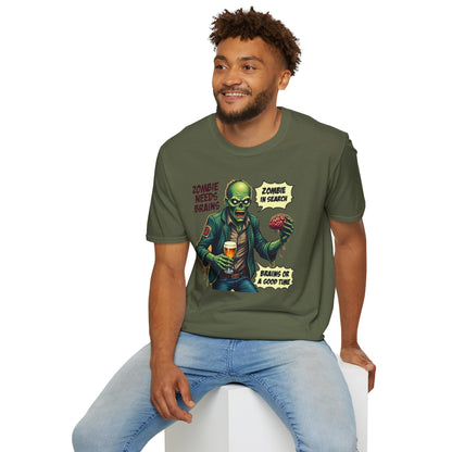 Zombie Needs Brains T-Shirt – Retro Comic Horror Graphic Tee