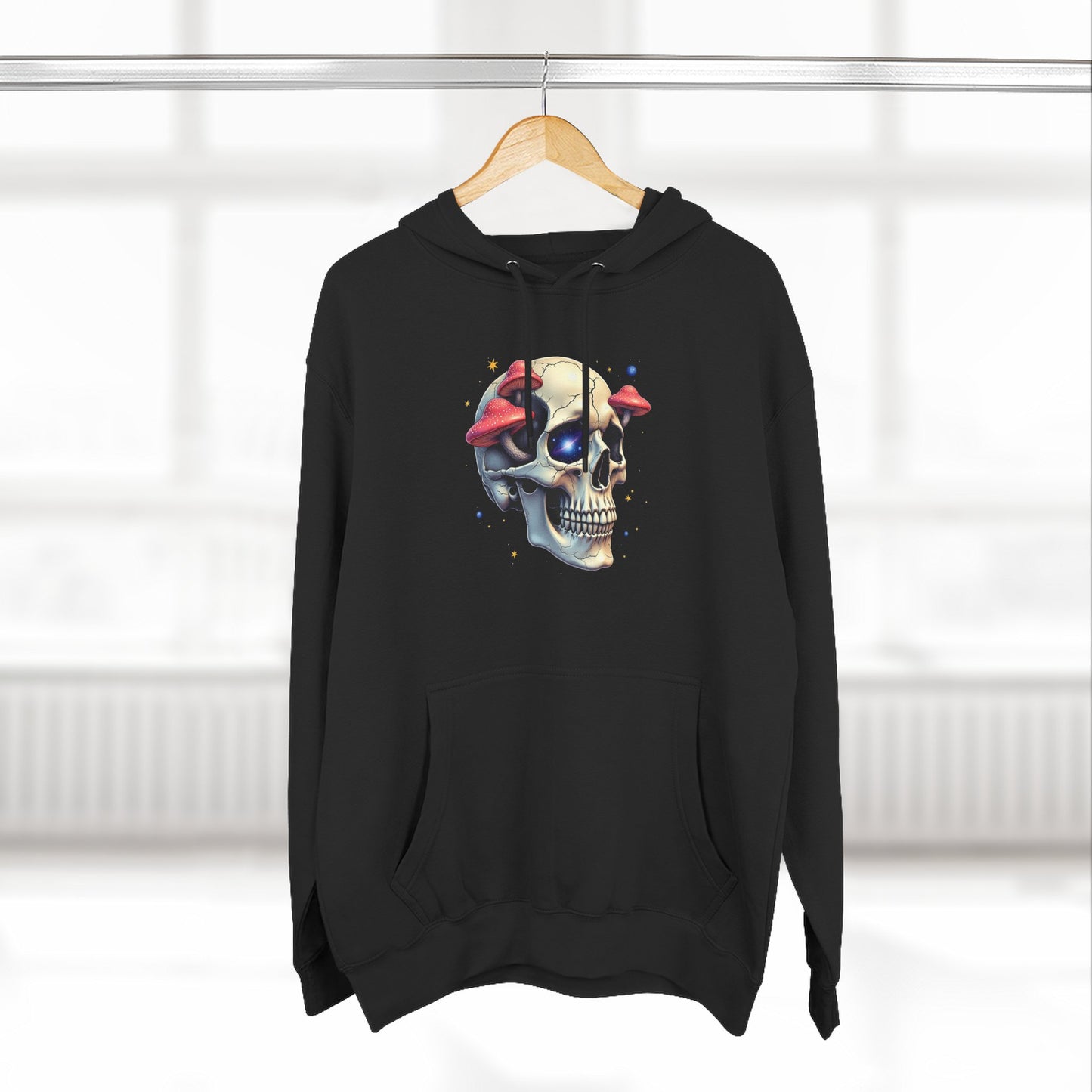 Skull & Mushrooms Hoodie — Gothic Skull with Red Mushroom Graphic