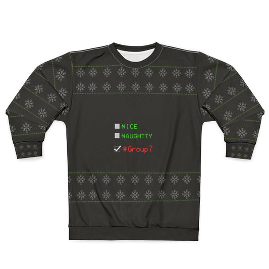 Holiday Checklist Sweatshirt – "Nice / Naughty / #Group7" Funny Christmas Sweater