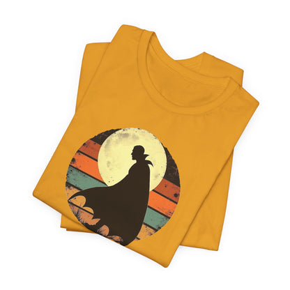Vampire Silhouette Moon Tee — Retro Sunset Gothic Halloween T-Shirt