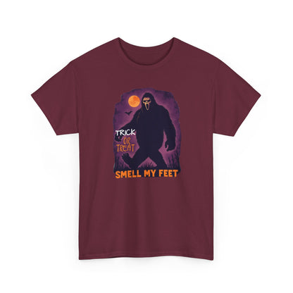 Halloween Bigfoot Tee, Unisex Cotton T-Shirt, Trick or Treat Shirt, Smell My Feet Design, Funny Halloween Apparel