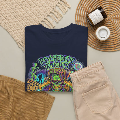Psychedelic Monsters Halloween Tee — Spooky Pumpkin and Sasquatch Horror Graphic T-Shirt