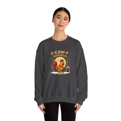 Rooster F-Caw-f Holiday sweater, Unisex Heavy Blend™ Crewneck Sweatshirt