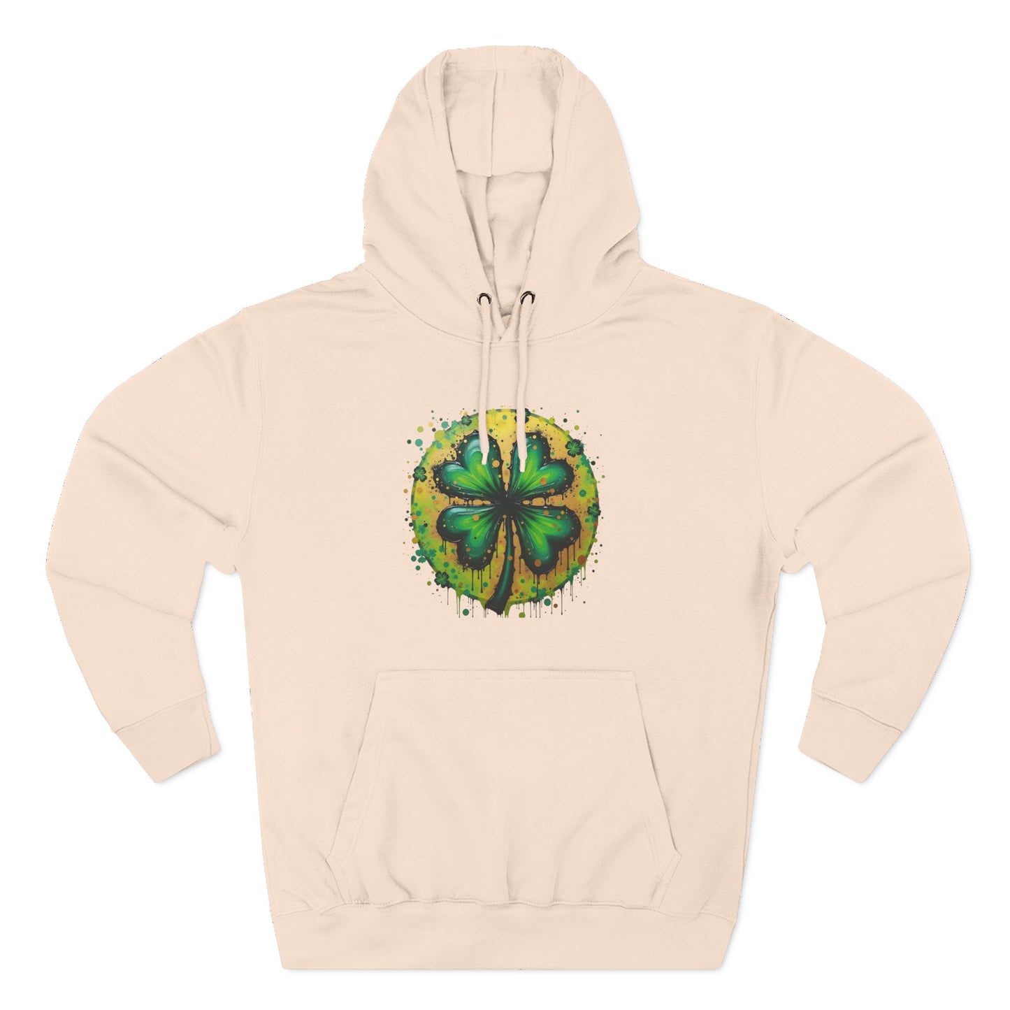 St. Patrick's Watercolor Shamrock Hoodie — Green Four-Leaf Luck Pullover