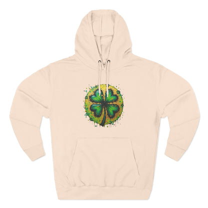 St. Patrick's Watercolor Shamrock Hoodie — Green Four-Leaf Luck Pullover