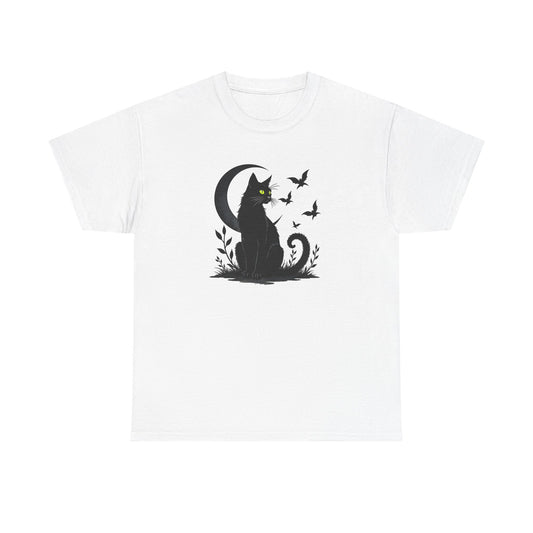 Black Cat Moon T‑Shirt — Gothic Cat Silhouette Tee