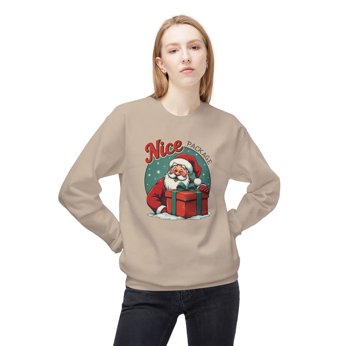 Nice Package Santa Crewneck Sweatshirt — Retro Christmas Gift Pullover