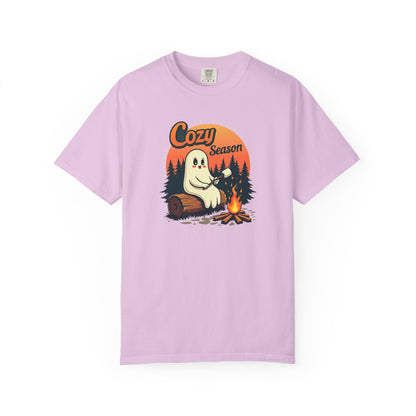 Cozy Season Ghost Tee — Campfire Autumn Graphic T-Shirt