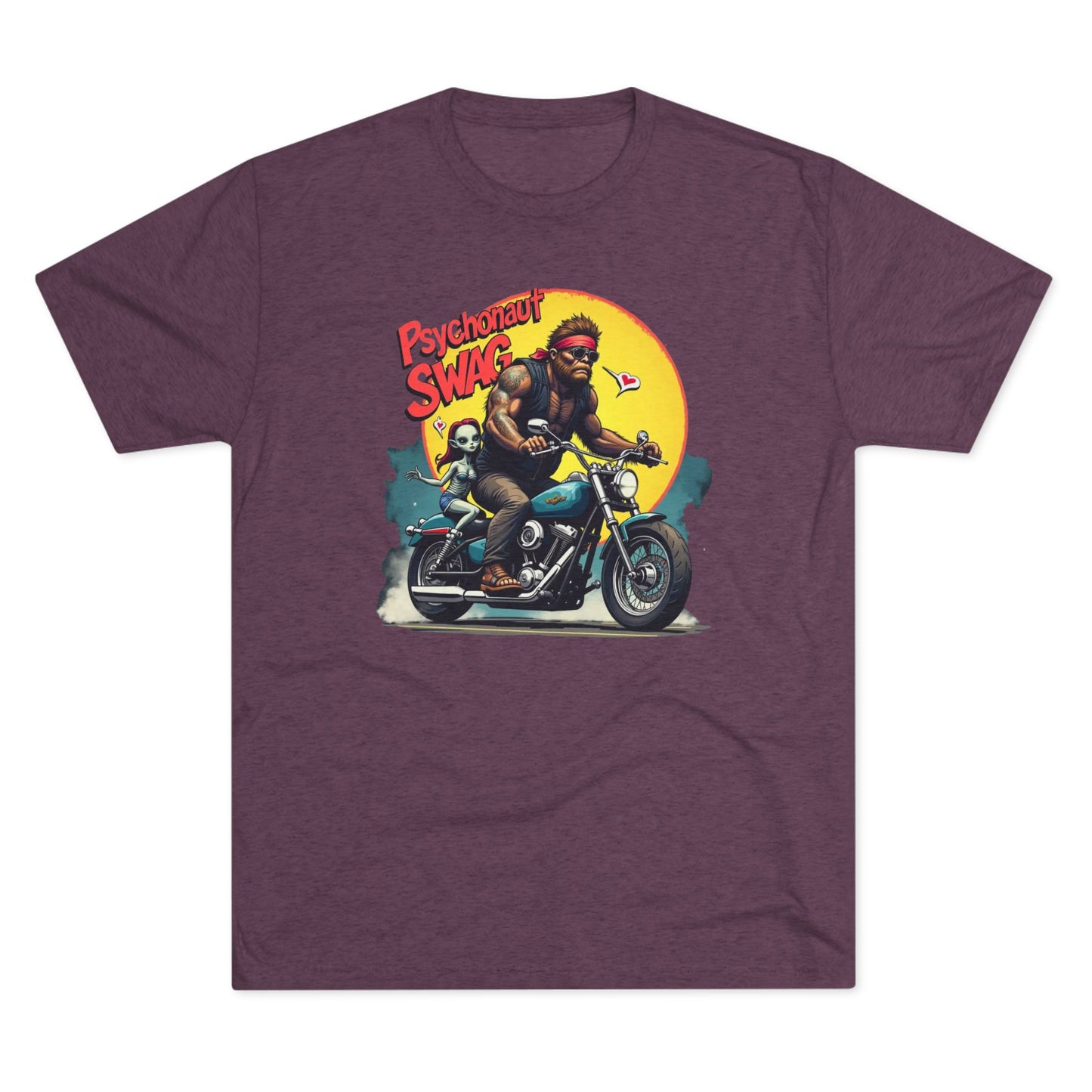 Psychonaut Swag Bigfoot on Motorcycle T-Shirt — Retro Biker Graphic Tee
