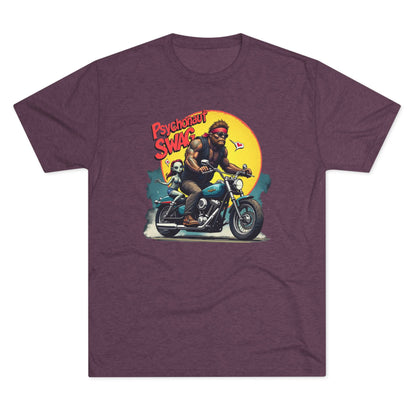 Psychonaut Swag Bigfoot on Motorcycle T-Shirt — Retro Biker Graphic Tee