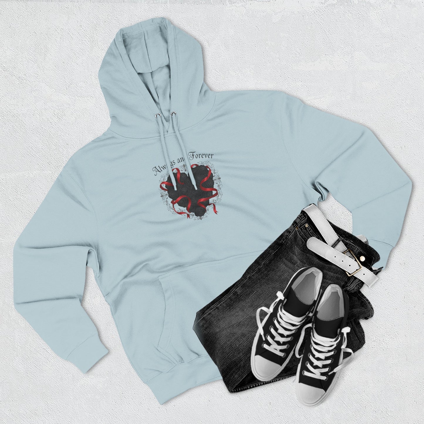 Rose Heart Hoodie — "Always and Forever" Gothic Floral Fleece Pullover