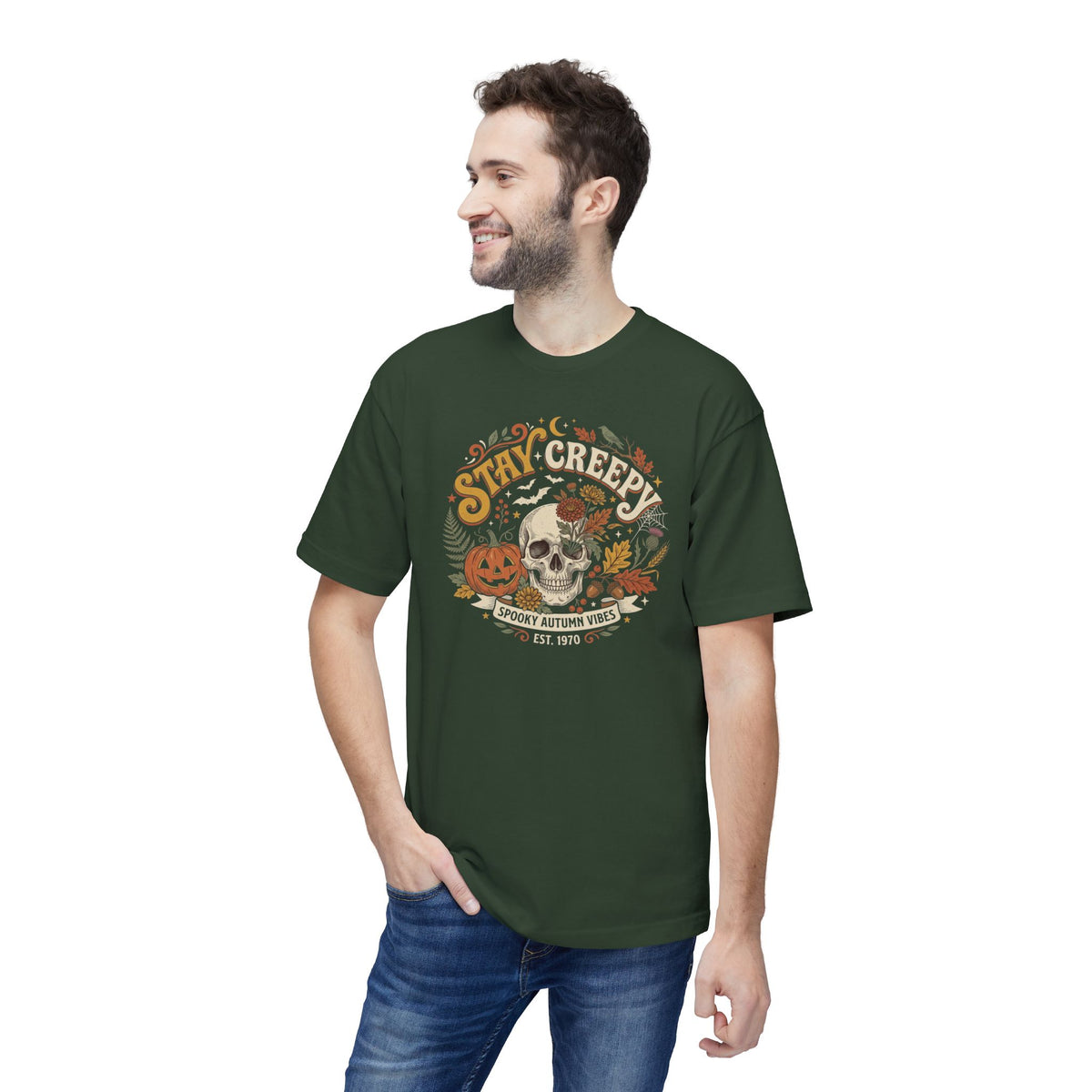 Stay Creepy Halloween T-Shirt — Vintage Skull & Autumn Vibes Tee