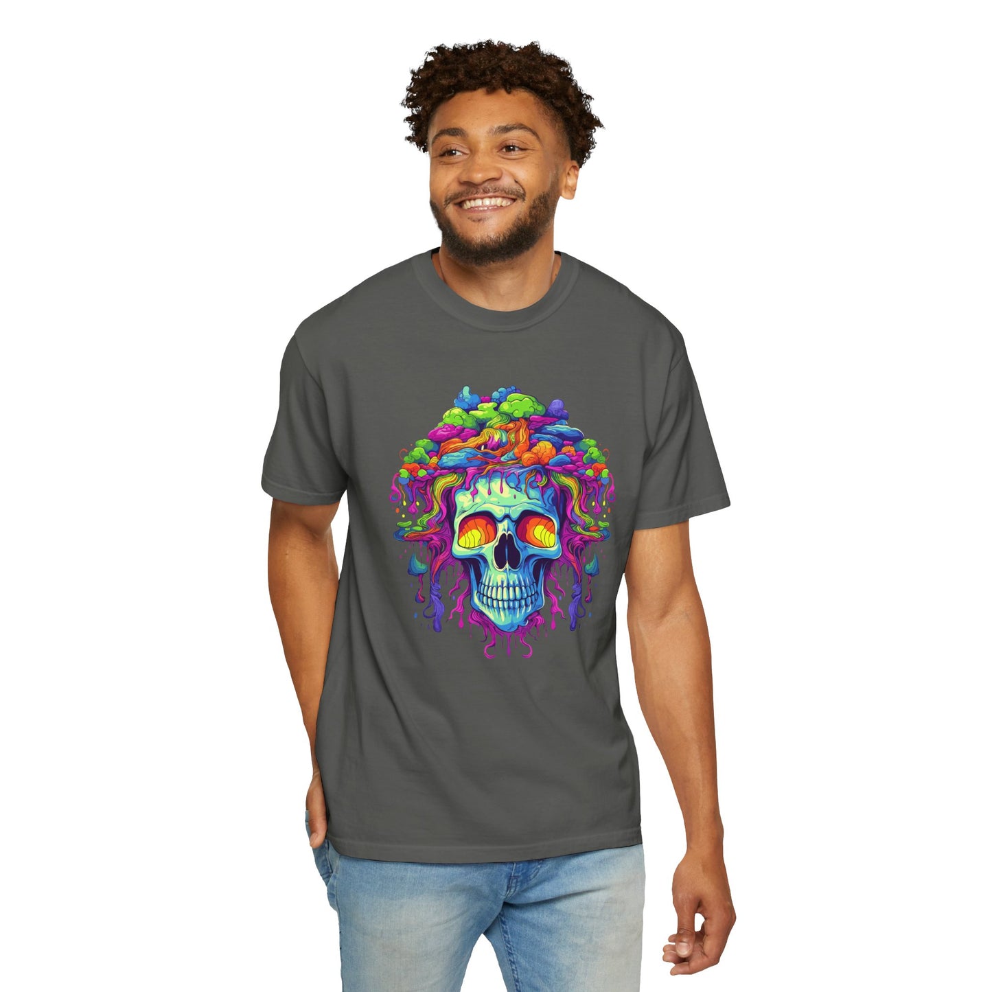 Trippy Skull Vibe, Unisex Garment-Dyed T-shirt