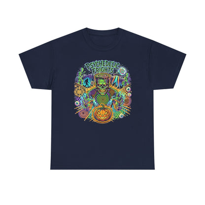 Psychedelic Monsters Halloween Tee — Spooky Pumpkin and Sasquatch Horror Graphic T-Shirt
