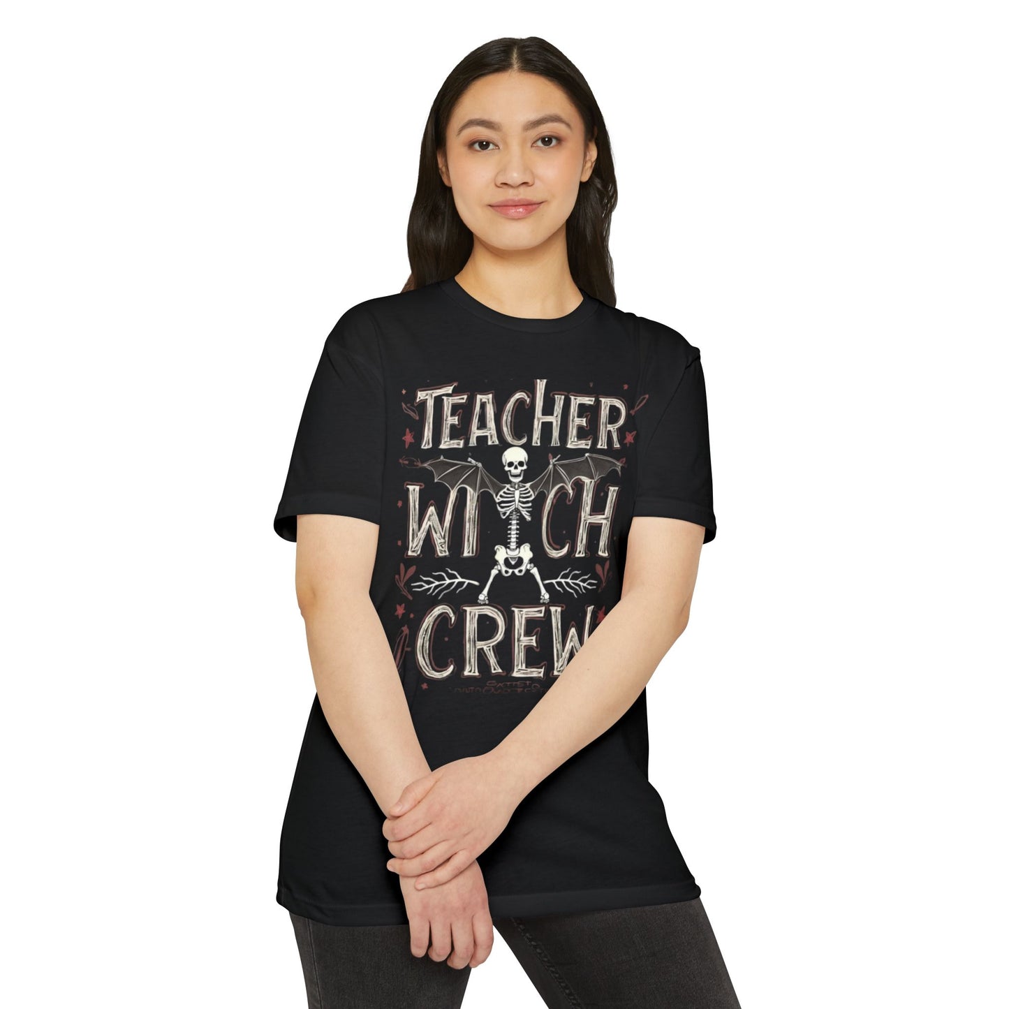 Teacher Witch Crew T-Shirt — Halloween Skeleton Teacher Tee
