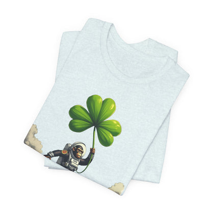 Astronaut Chimp T-Shirt — Floating in Clouds with Shamrock
