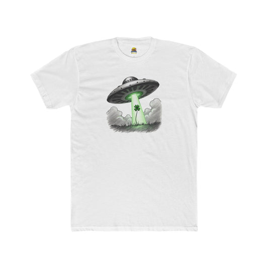 Shamrock Abduction UFO Tee — Green Beam Graphic T-Shirt
