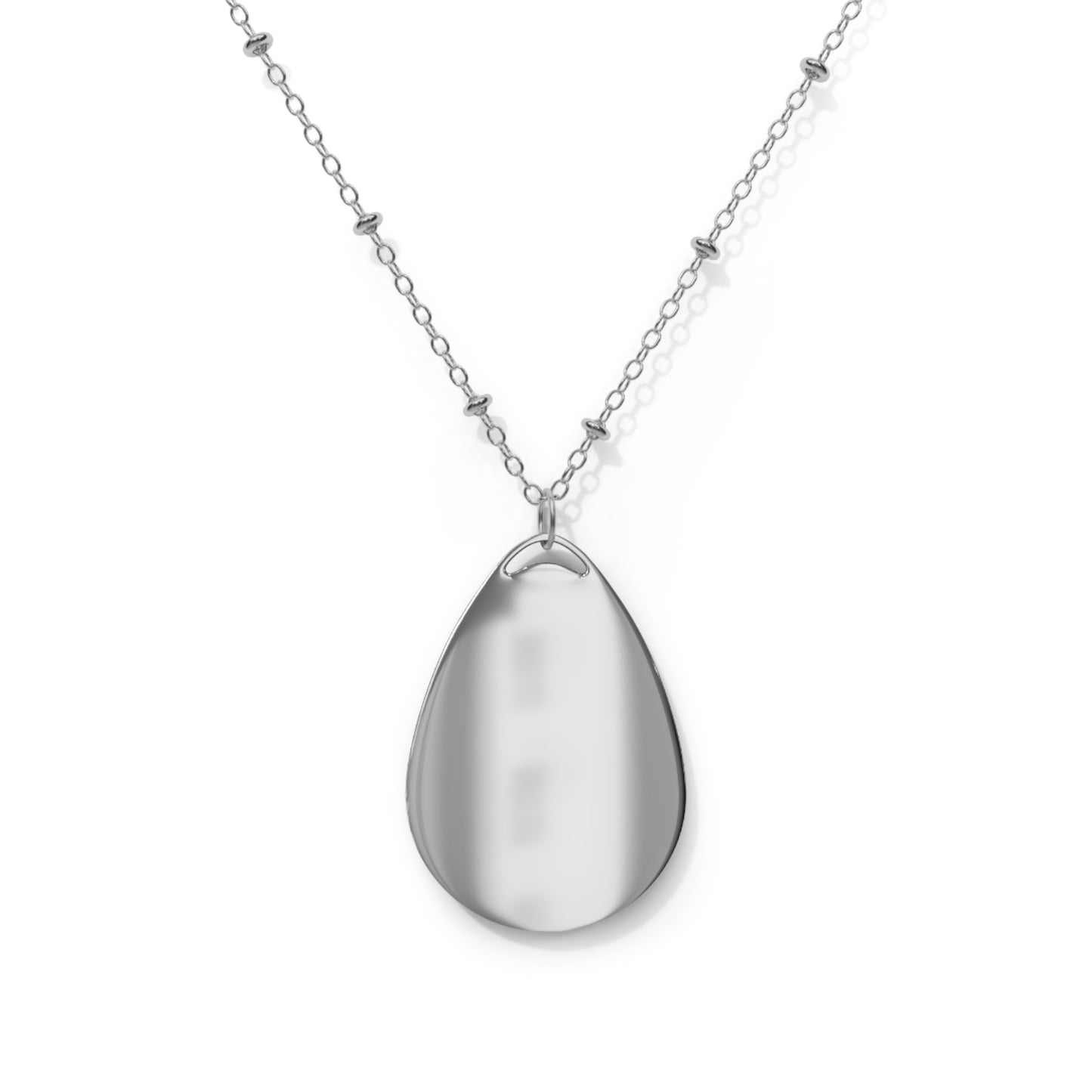 Oval Cross Pendant Necklace — Teardrop Religious Locket with Fleur-de-Lis Cross