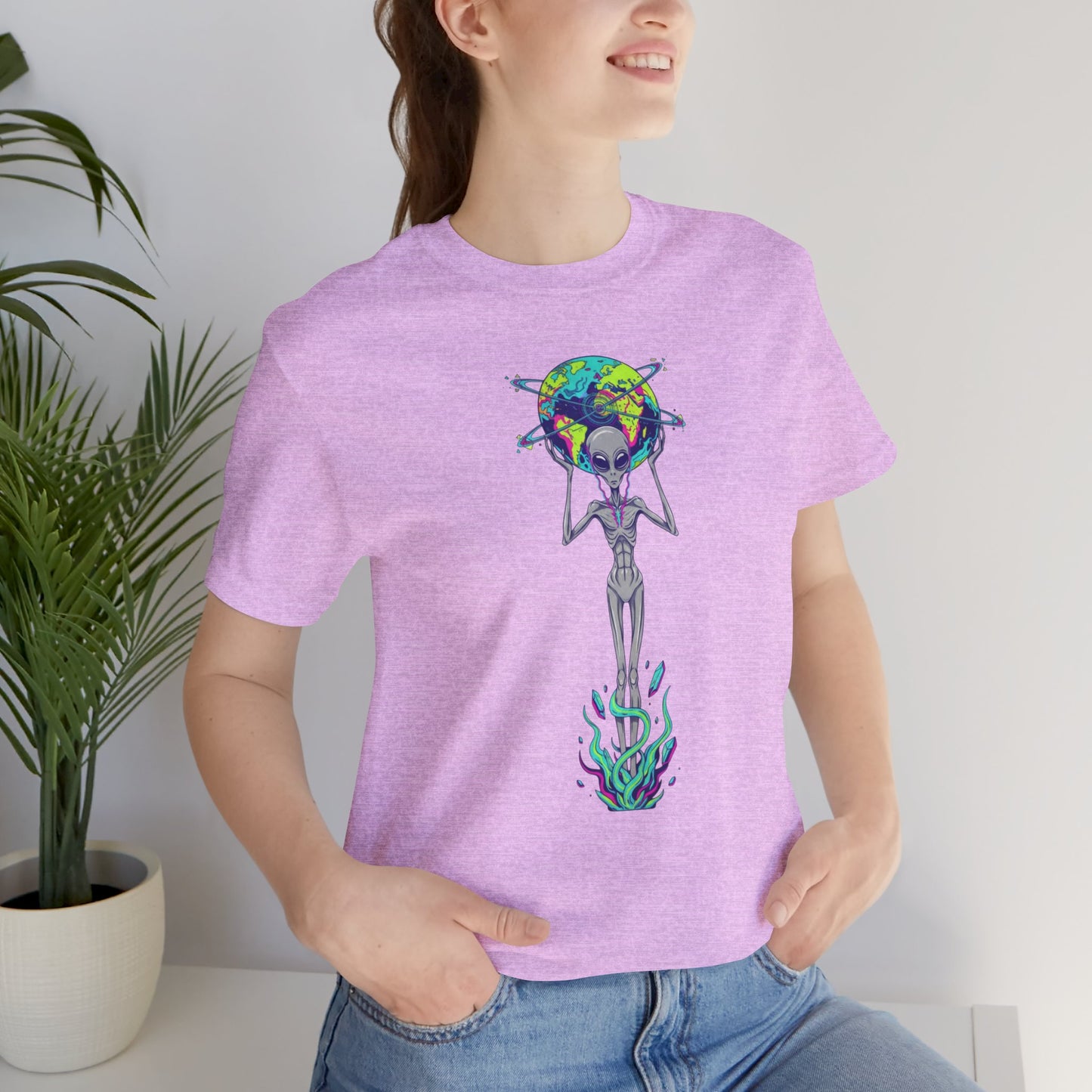 Alien Holding Earth Graphic Tee — Cosmic Sci‑Fi Alien Shirt