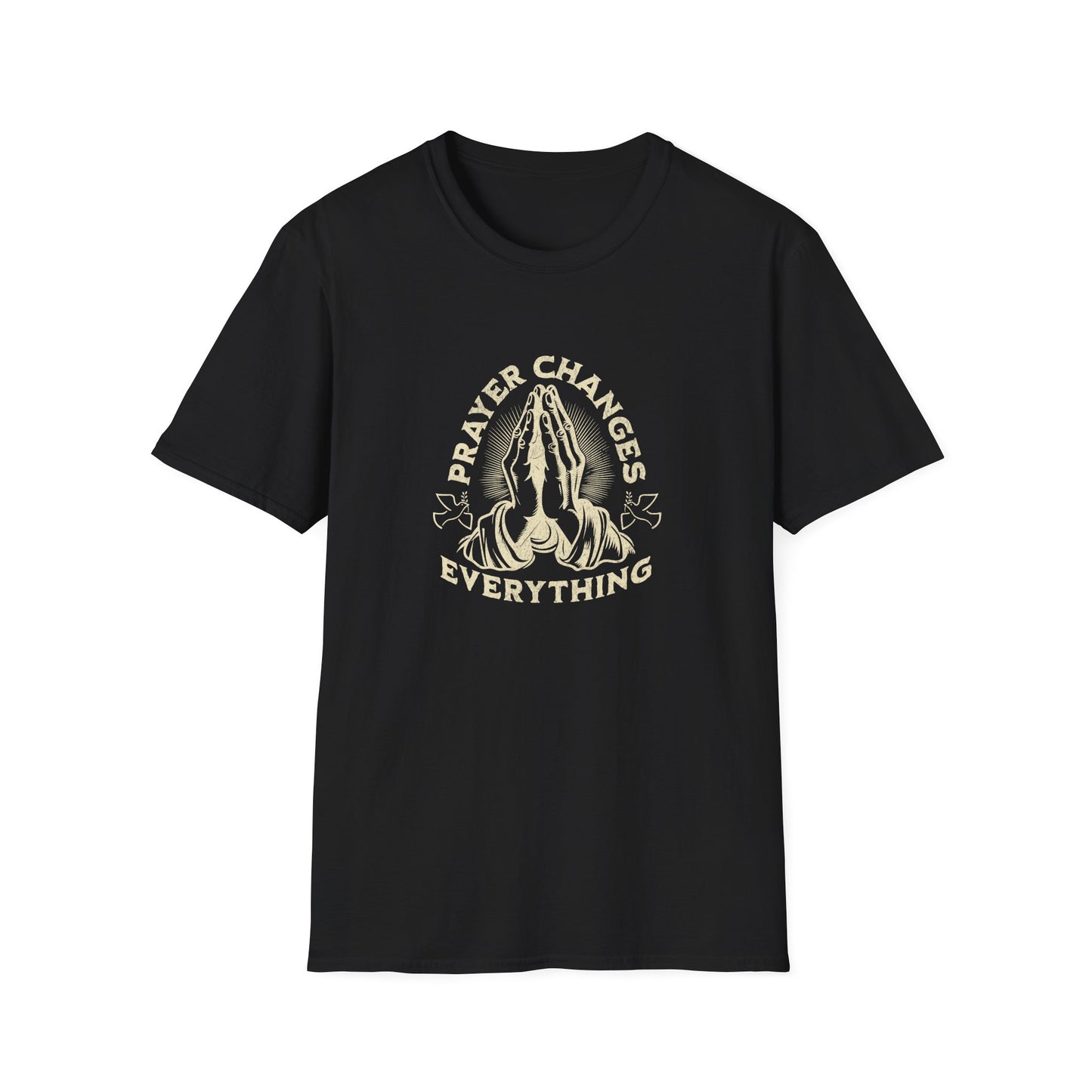 Prayer Changes Everything T-Shirt — Vintage Praying Hands Christian Tee