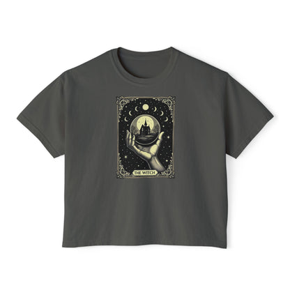 Witch Tarot Boxy Tee - Mystic Crystal Ball Graphic Women’s Crop Shirt