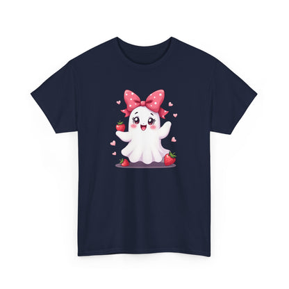 Cute Ghost Strawberry Unisex Tee, Perfect for Halloween, Gift, Casual Wear, Festival Shirt, Summer Vibes, Kawaii Apparel