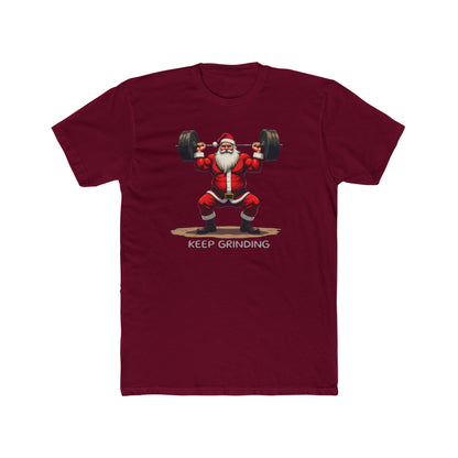 Santa Weightlifter, KEEP GRINDING T‑Shirt — Funny Christmas Gym Tee