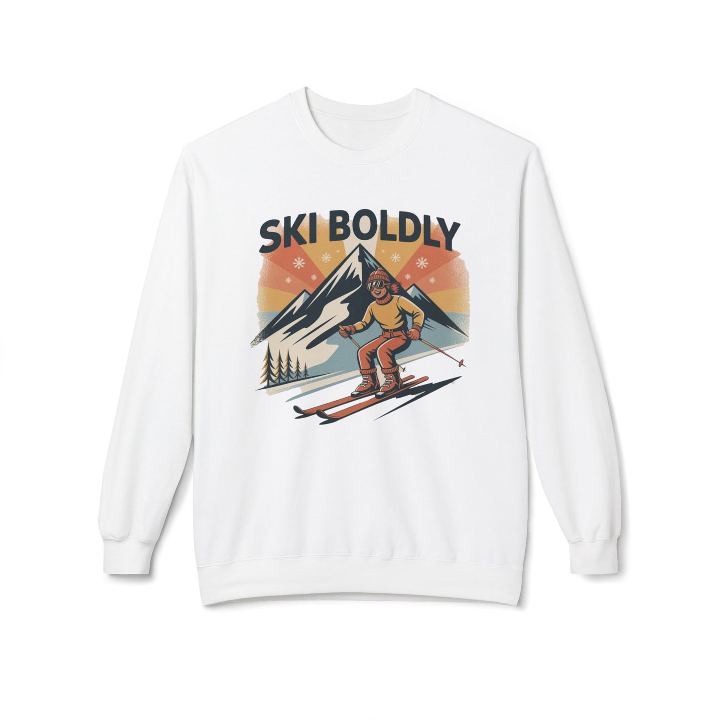 Ski Boldly Crewneck Sweatshirt – Vintage Mountain Skiing Graphic