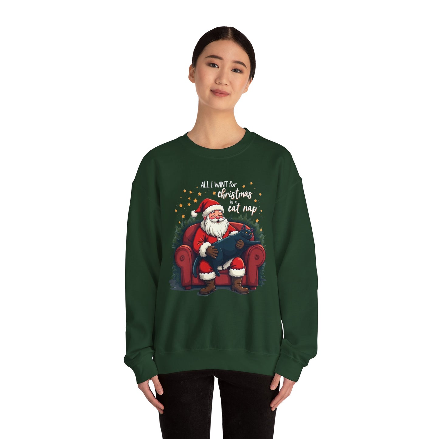 Christmas Cat Nap Sweatshirt – Santa Relaxing on Armchair