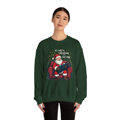 Christmas Cat Nap Sweatshirt – Santa Relaxing on Armchair