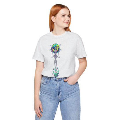Alien Holding Earth Graphic Tee — Cosmic Sci‑Fi Alien Shirt
