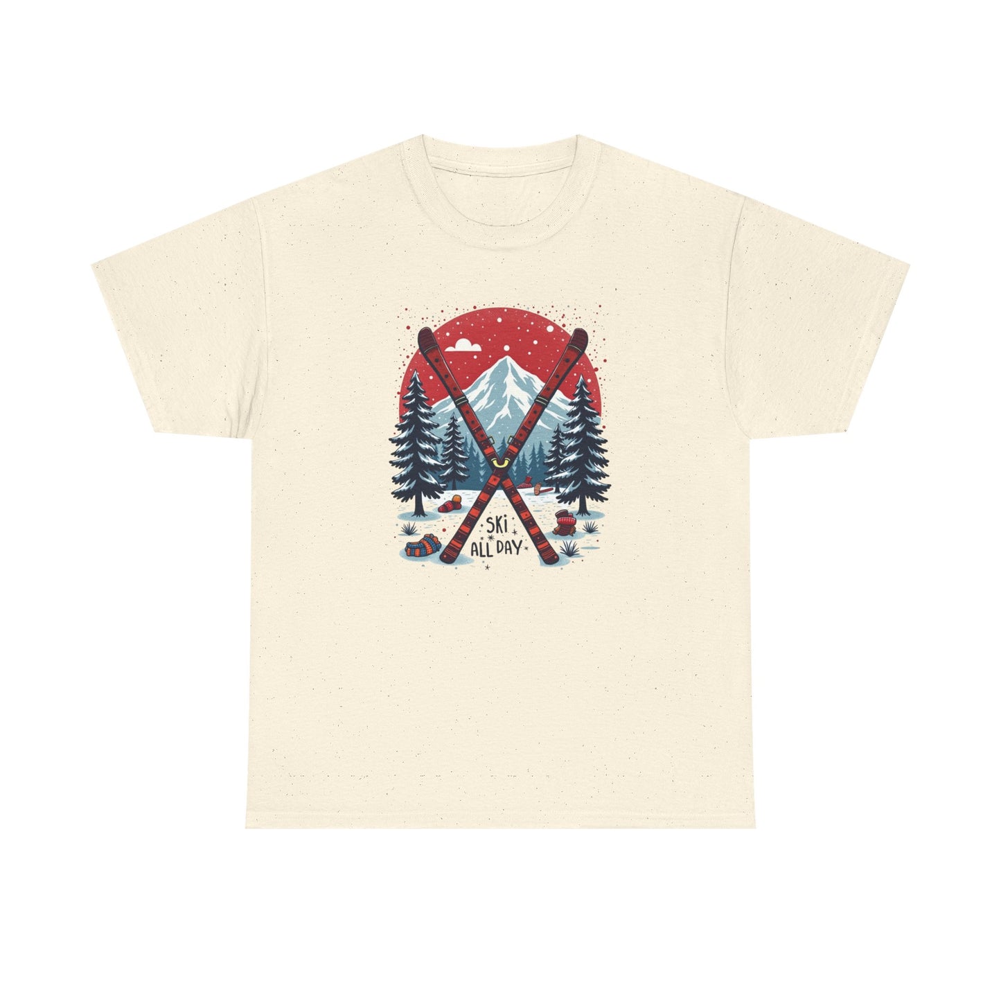 Ski All Day T-Shirt – Vintage Mountain Skis, Trees & Snow Graphic