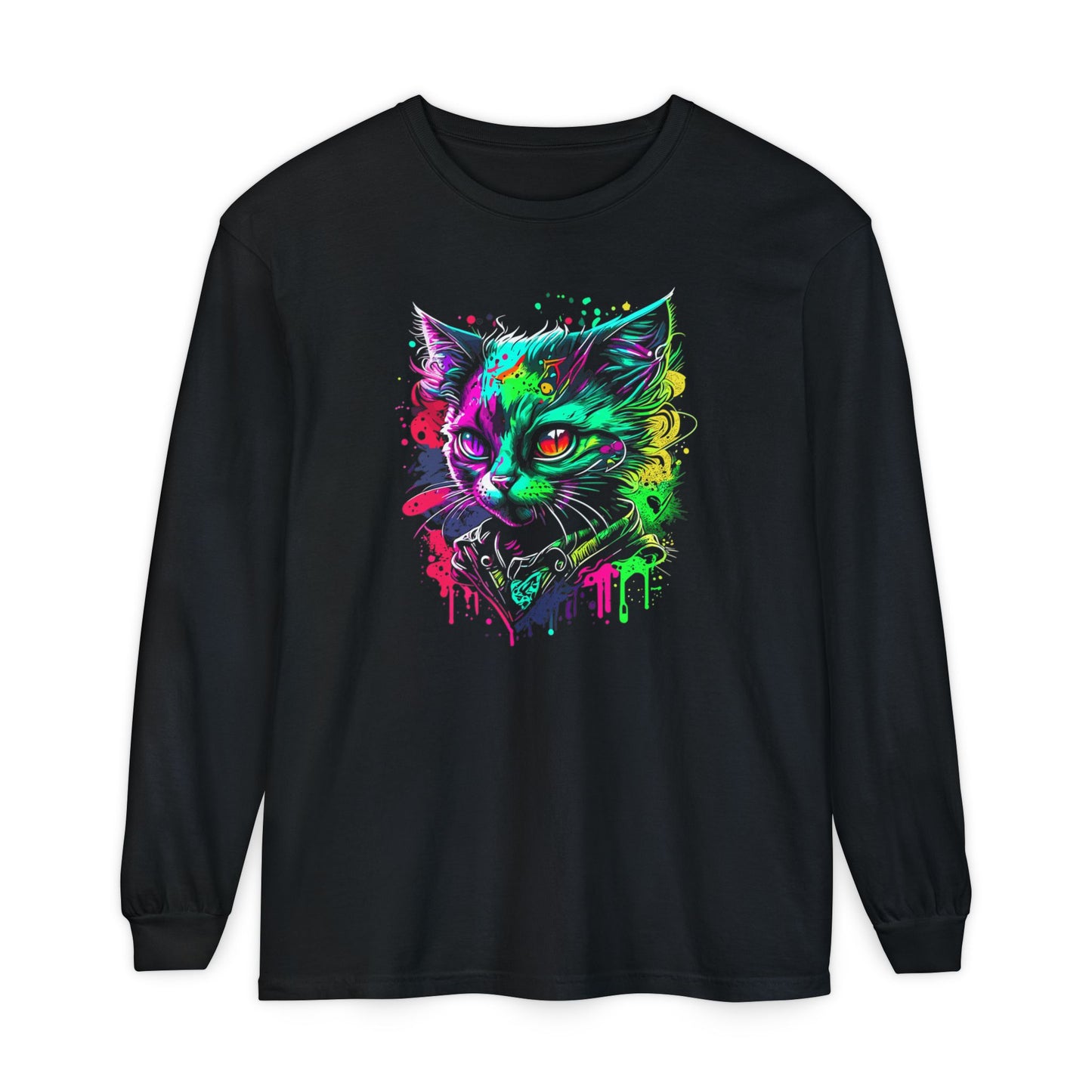Psychedelic Cat, Unisex Garment-dyed Long Sleeve T-Shirt