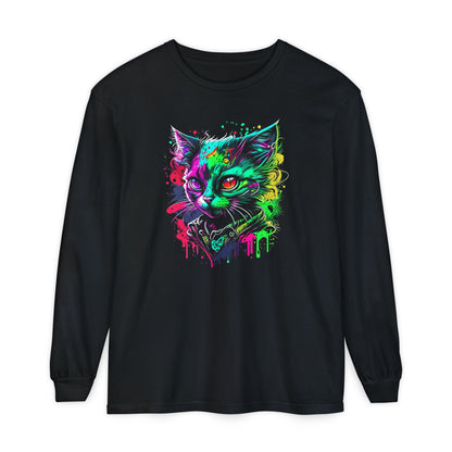 Psychedelic Cat, Unisex Garment-dyed Long Sleeve T-Shirt