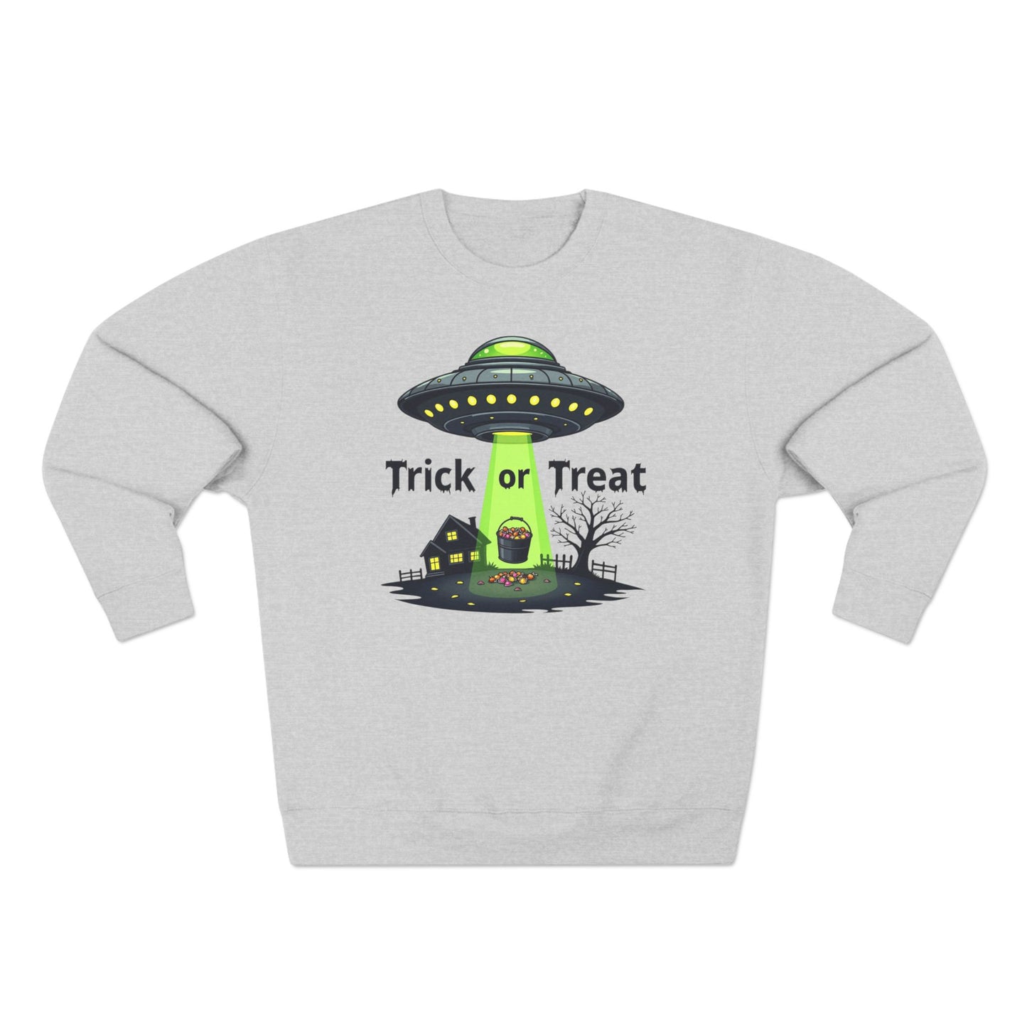 Halloween UFO Sweatshirt - "Trick or Treat" Alien Abduction Crewneck
