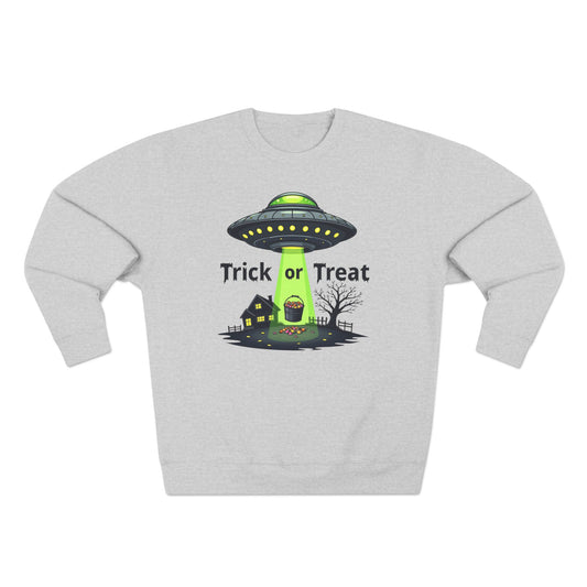 Halloween UFO Sweatshirt - "Trick or Treat" Alien Abduction Crewneck