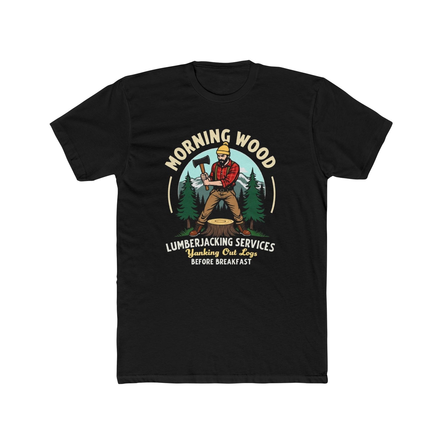 Morning Wood Lumberjack T-Shirt — 'Lumberjacking Services: Waking Our Log Before Breakfast' Vintage Tee