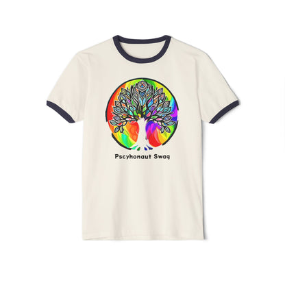 Psychedelic Tree, Unisex Cotton Ringer T-Shirt